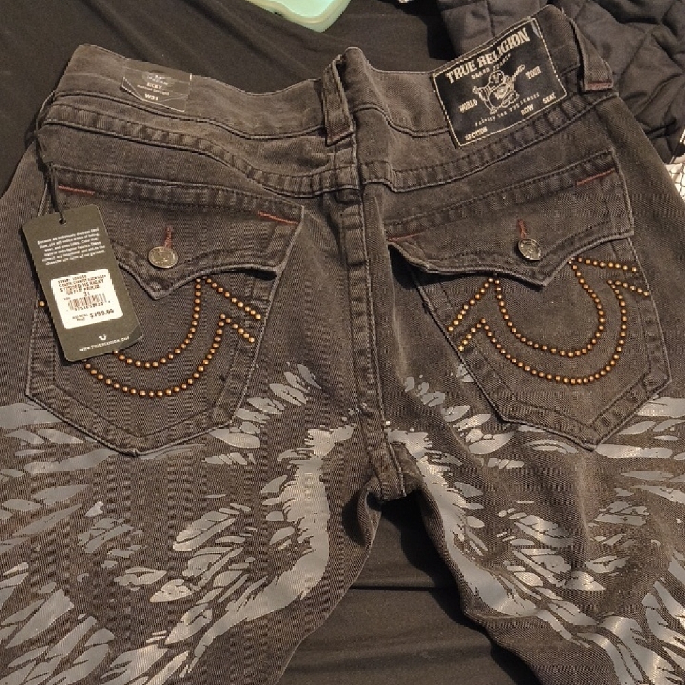 True Religion Black Jeans with Decorative Stitching